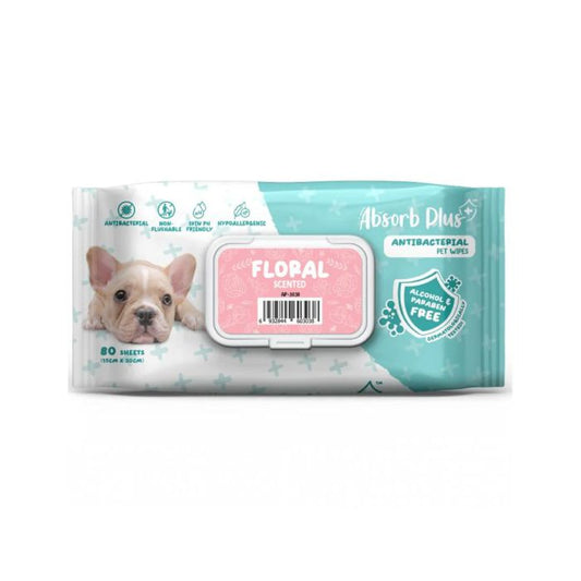 Absolute Pet Absorb Plus Antibacterial Floral Pet Wipes - 80 sheets